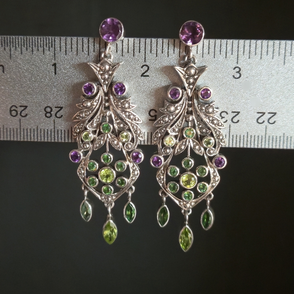 Vintage NICKY BUTLER 925 Sterling Silver Amethyst Peridot Green Quartz Earrings